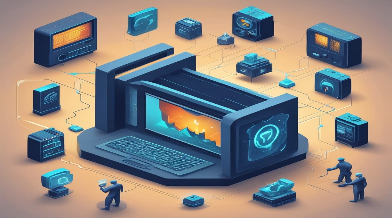 High-tech 3D conceptual cybernetic editorial illustration of Adobe Commerce and Magento Unrestricted File Upload vulnerability and enterprise defense