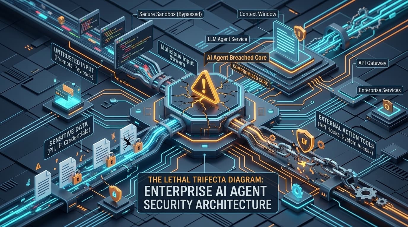 The Lethal Trifecta Architecture: Untrusted Content, Tool Execution Capabilities, and Sensitive Enterprise System Access