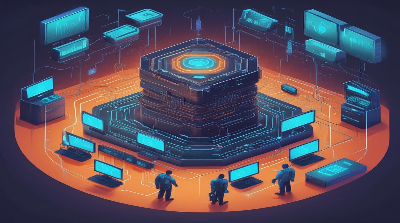 High-tech 3D conceptual cybernetic editorial illustration of AWS Enterprise Services OS Command Injection vulnerability and enterprise defense