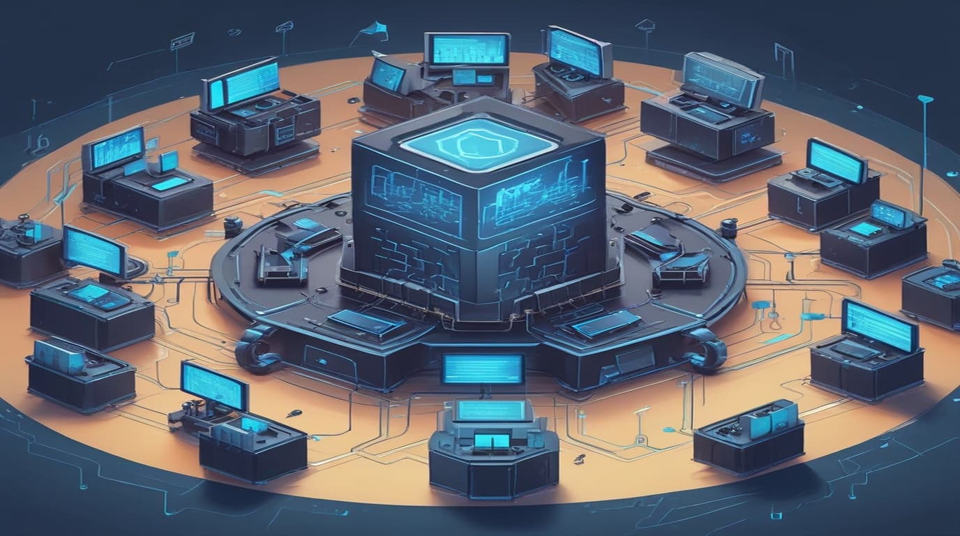High-tech 3D conceptual cybernetic editorial illustration of Azure Enterprise Services Security Vulnerability vulnerability and enterprise defense