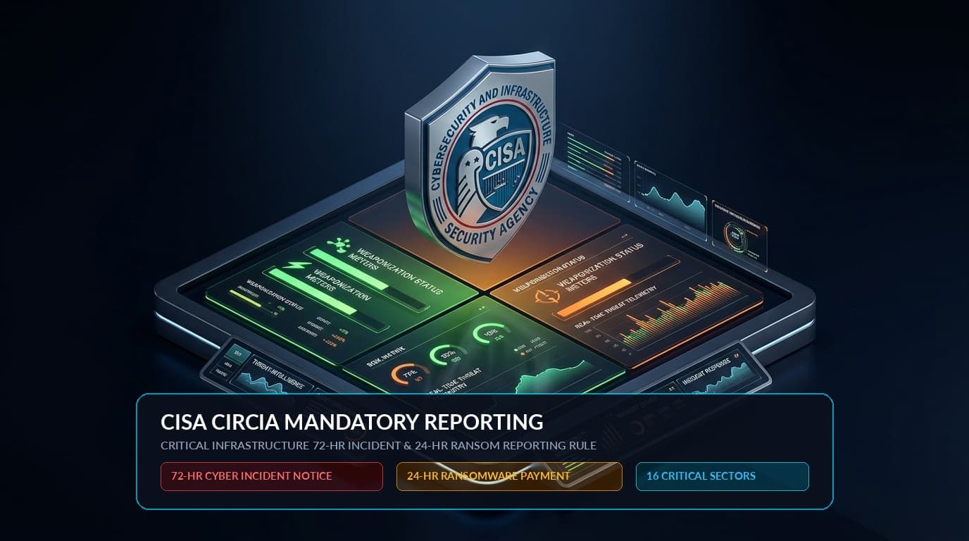 3D conceptual cybersecurity illustration representing CISA CIRCIA mandatory 72-hour cyber incident and 24-hour ransomware reporting regulatory compliance windows
