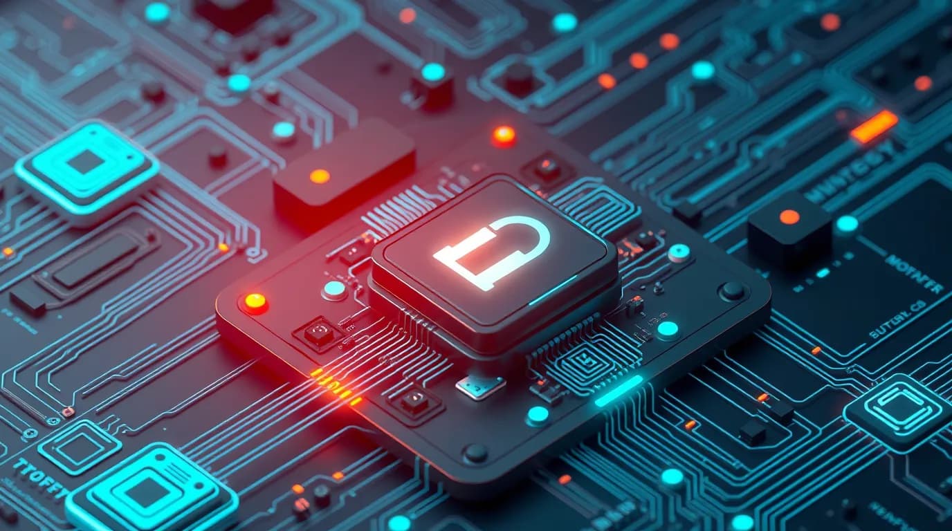 High-tech 3D conceptual cybernetic editorial illustration of DB-GPT Missing Authentication vulnerability and enterprise defense
