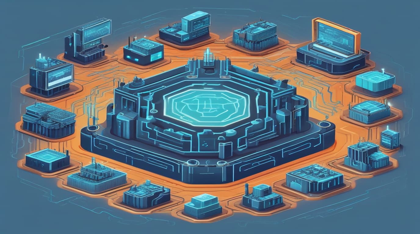 High-tech 3D conceptual cybernetic editorial illustration of Google Cloud Enterprise Services Security Vulnerability vulnerability and enterprise defense