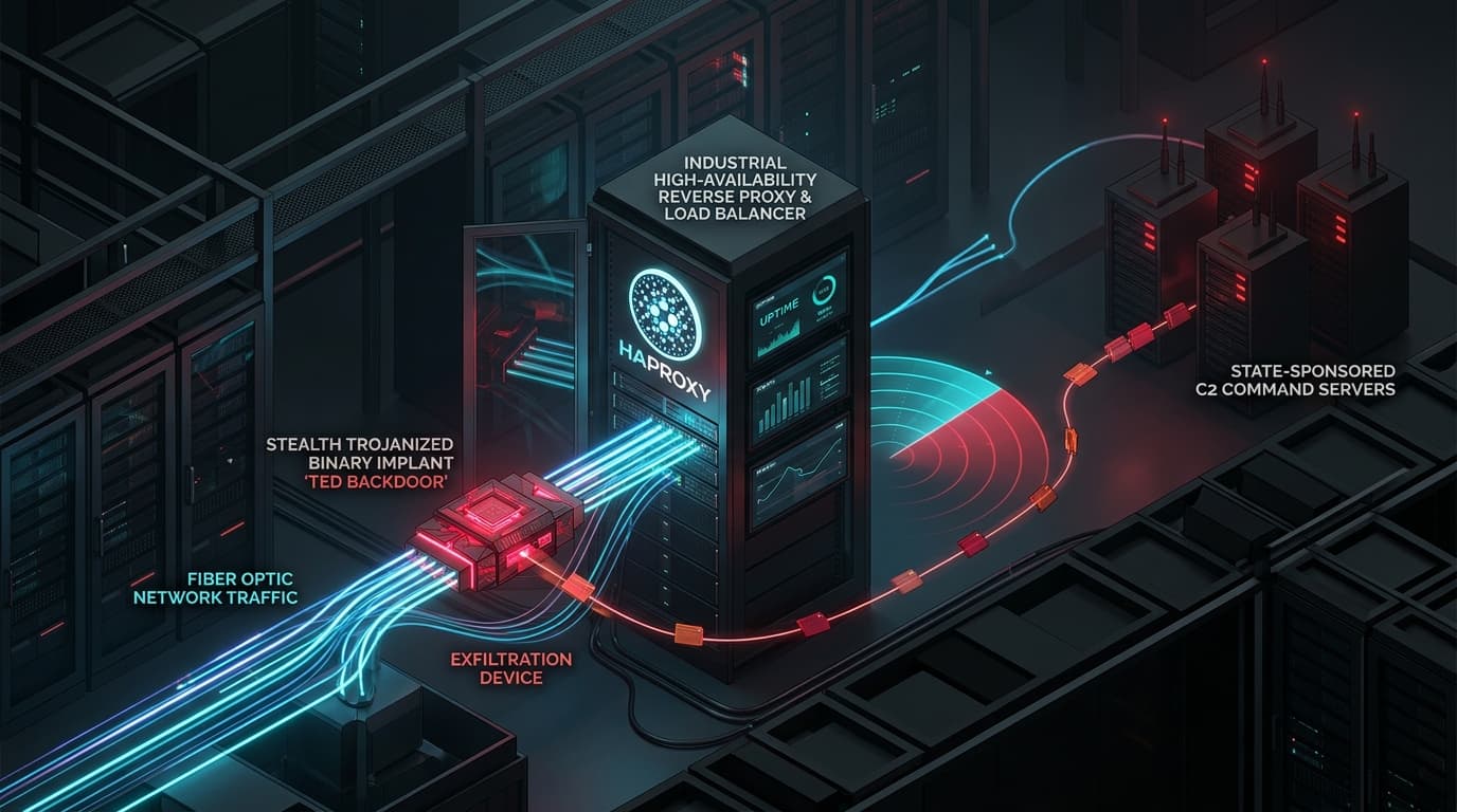 Trojanized HAProxy load balancer server binary running TED implant hiding command-and-control traffic in South Korea