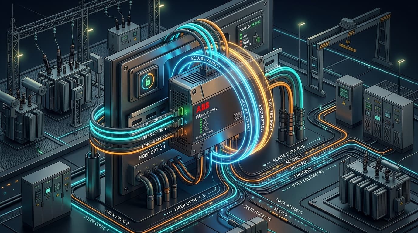 3D isometric smart factory floor, Mitsubishi Electric industrial robotic arms, CC-Link IE TSN high-speed communication conduits, cyan and amber lighting