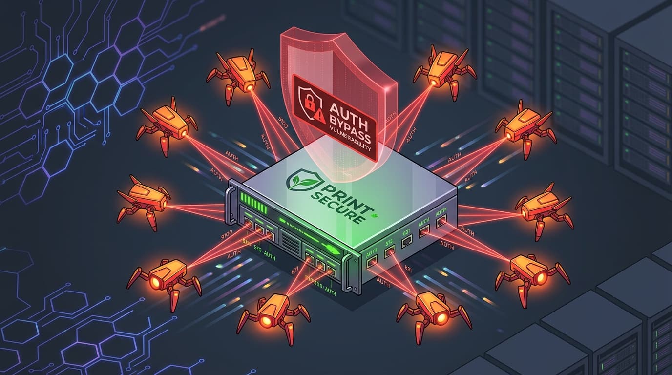 Enterprise print management server attacked by autonomous robotic AI agent drones probing network ports