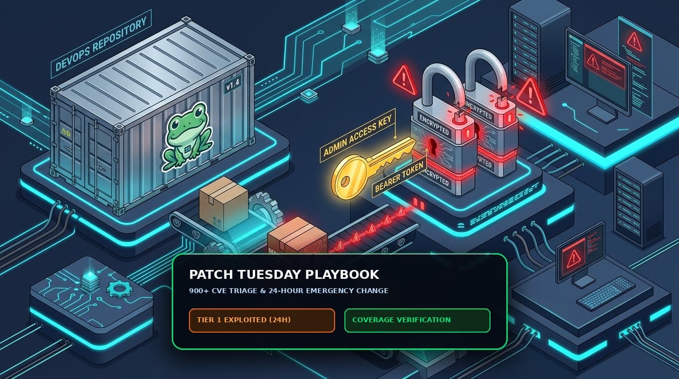 Enterprise patch management operations center triaging large Patch Tuesday releases with four-tier SLA workflow
