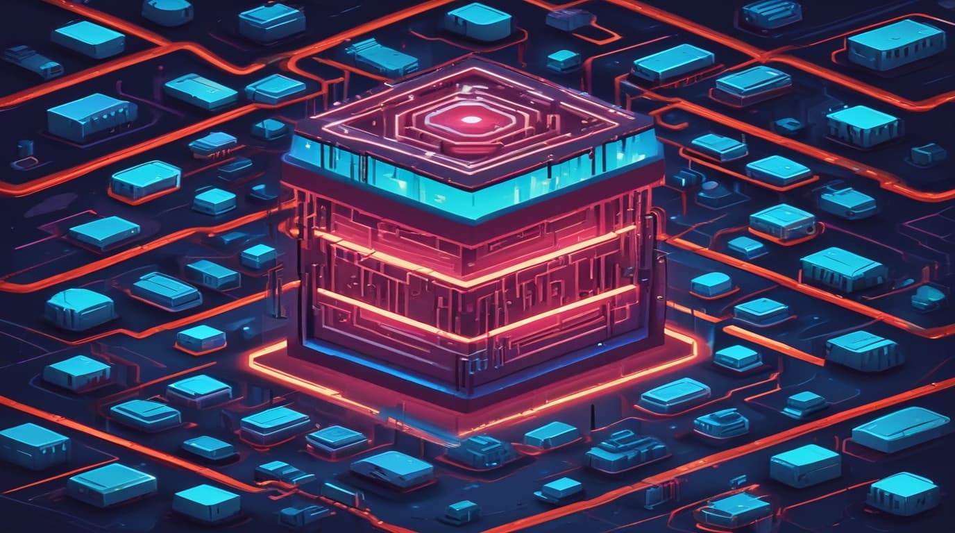 High-tech 3D conceptual cybernetic illustration of PHP runtime architecture with memory buffers and threat vectors mitigated by defensive cryptographic shields