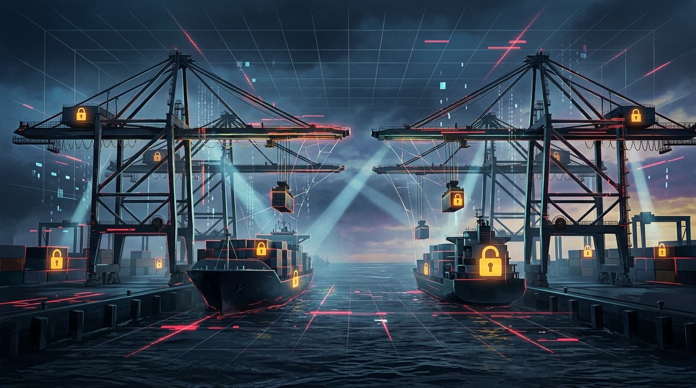 Editorial illustration for SEC Form 8-K Forensics: Global Maritime Shipping Operator Reports Material Port Terminal Ransomware Attack