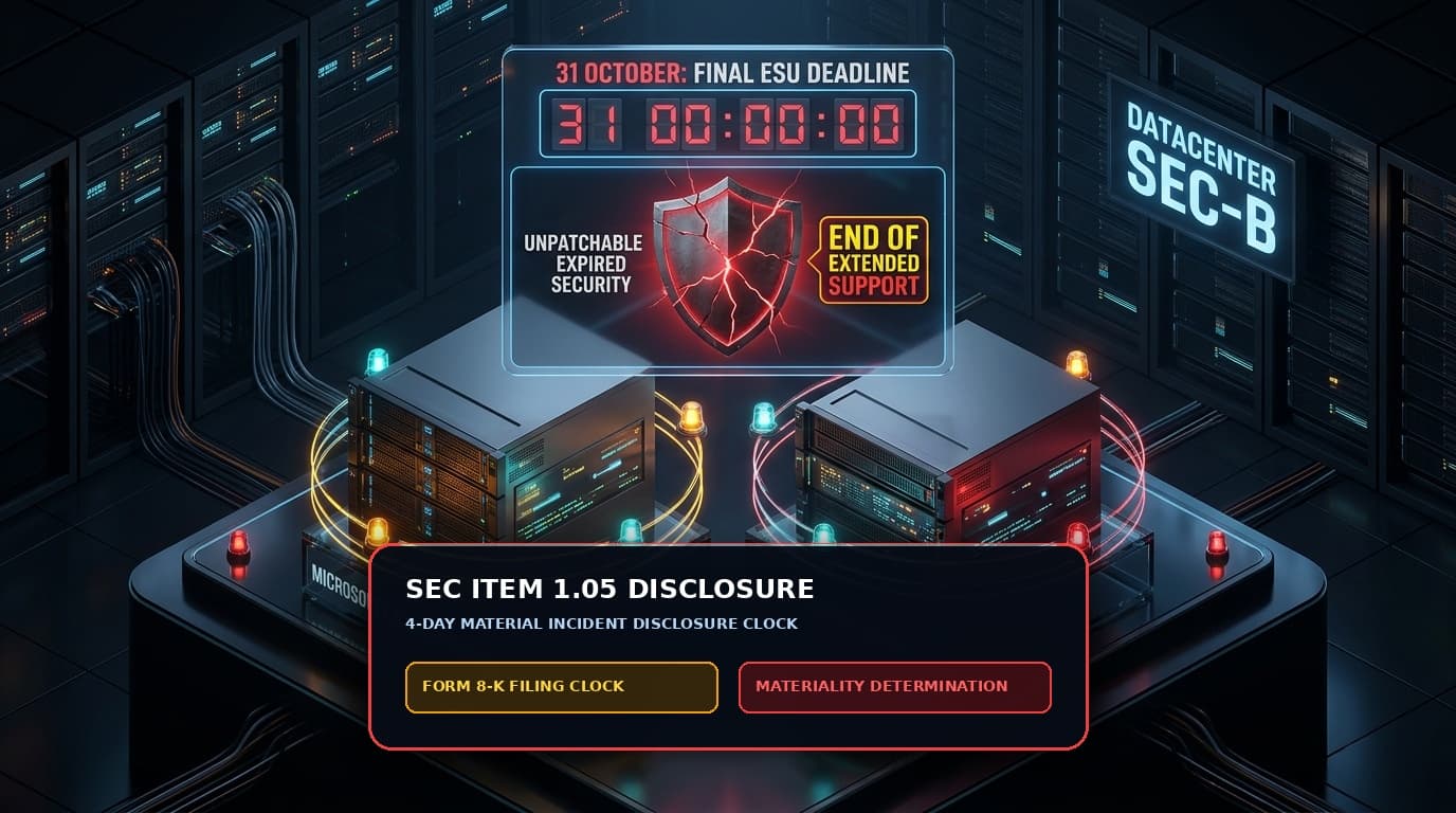 SEC 8-K cyber incident four-day materiality disclosure clock and regulatory compliance dashboard