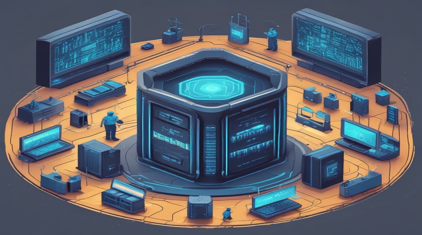 High-tech 3D conceptual cybernetic editorial illustration of EG Secure Solutions SiteGuard Server Edition OS Command Injection vulnerability and enterprise defense