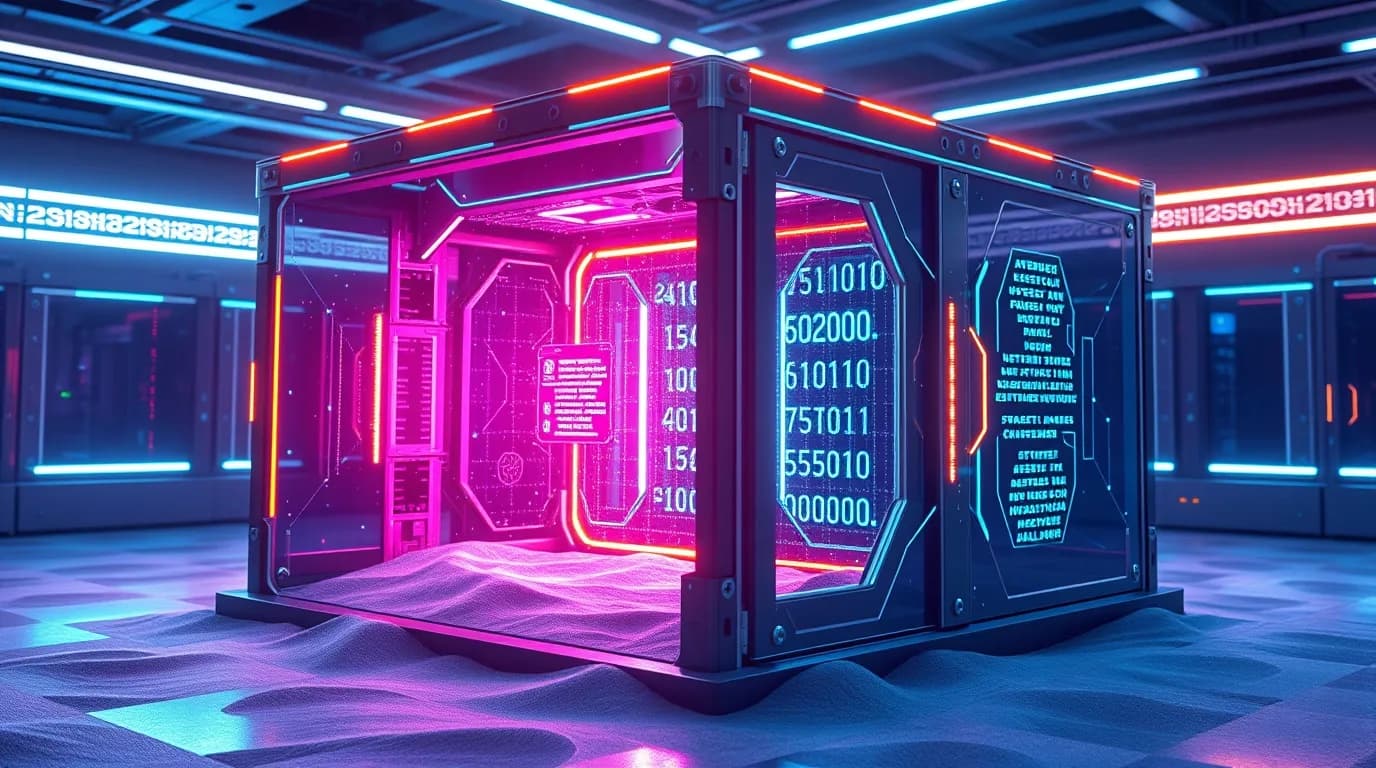 3D conceptual cybernetic illustration of an enterprise AI pipeline gateway experiencing prompt injection sandbox breach with glowing neural code escaping into cloud servers