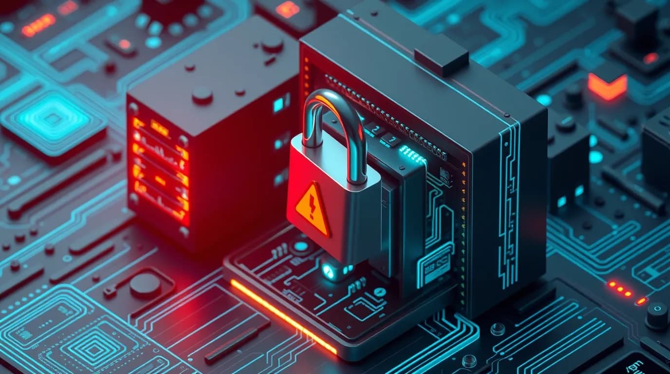 High-tech 3D conceptual cybernetic editorial illustration of In server mode pgAdmin 4 locks an internal account Security Vulnerability vulnerability and enterprise defense