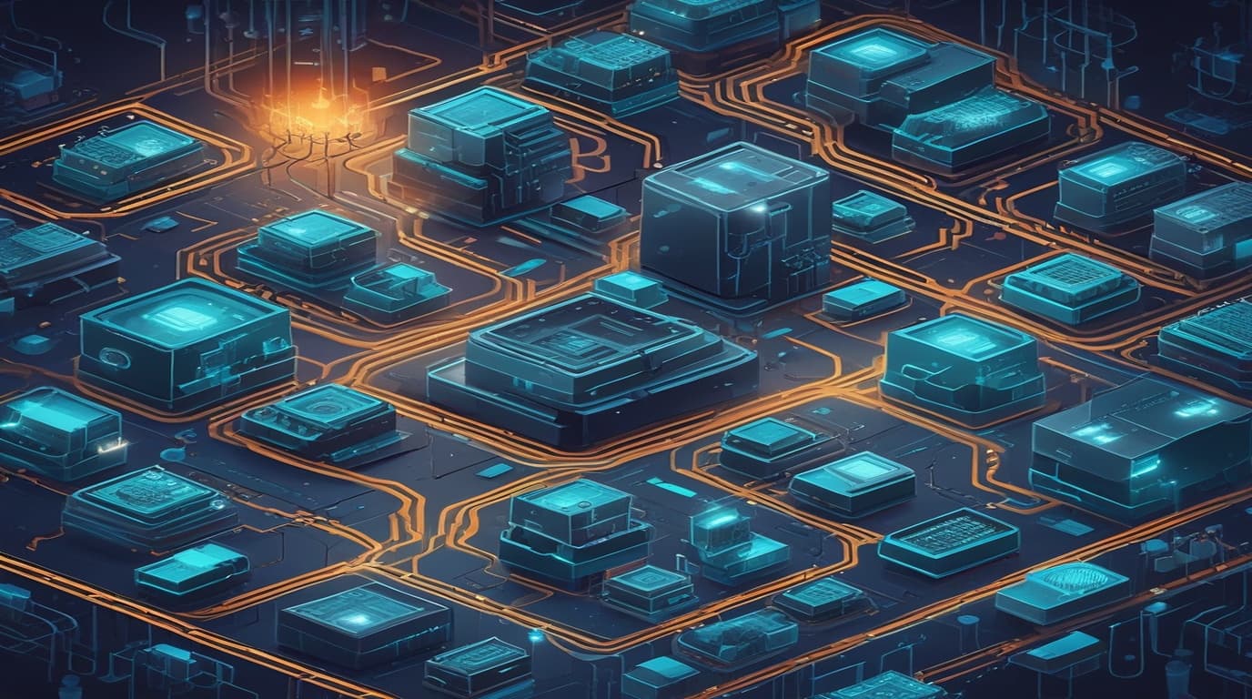 High-tech 3D conceptual cybernetic illustration of telecommunications network routing backbone under cyber espionage infiltration with optical fiber conduits