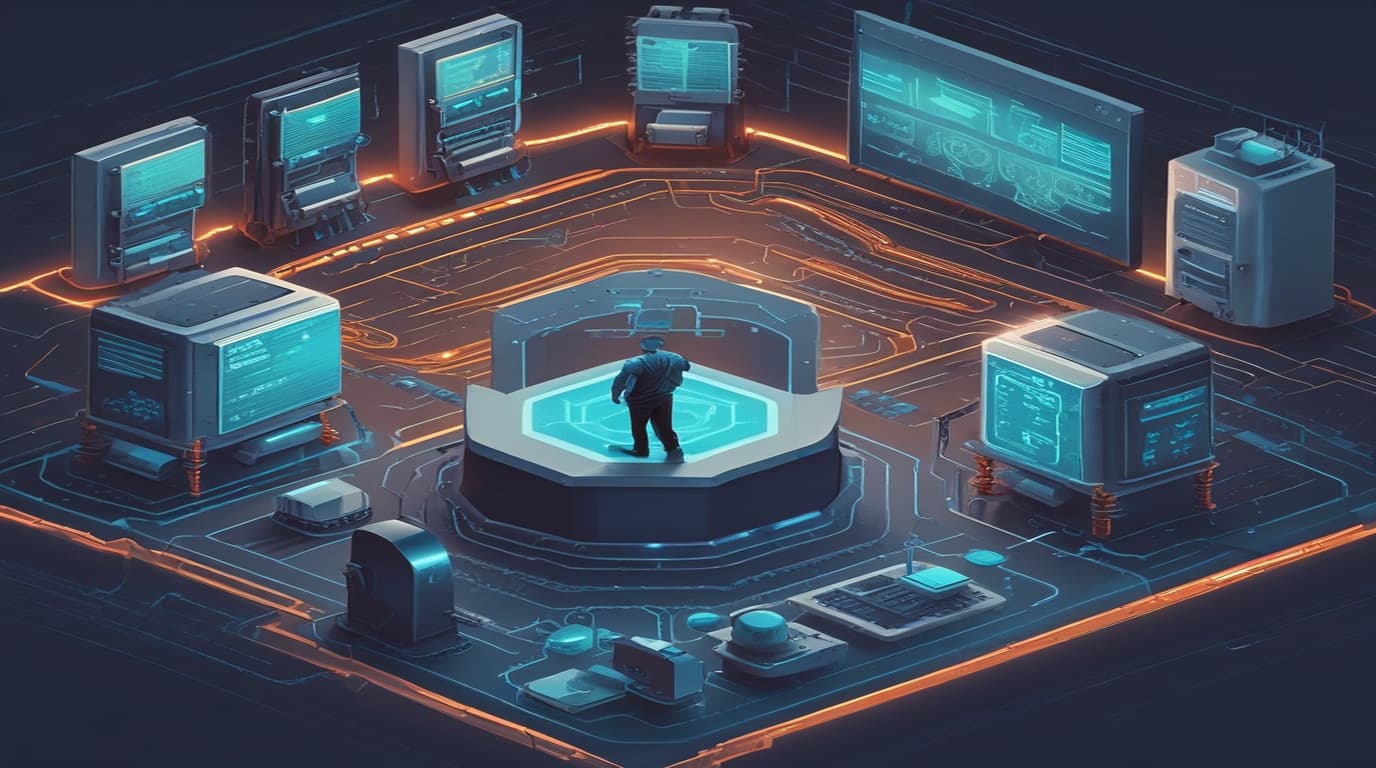 High-tech 3D conceptual cybernetic editorial illustration of Vulnerability in the Oracle Java SE, Oracle GraalV Missing Authentication vulnerability and enterprise defense