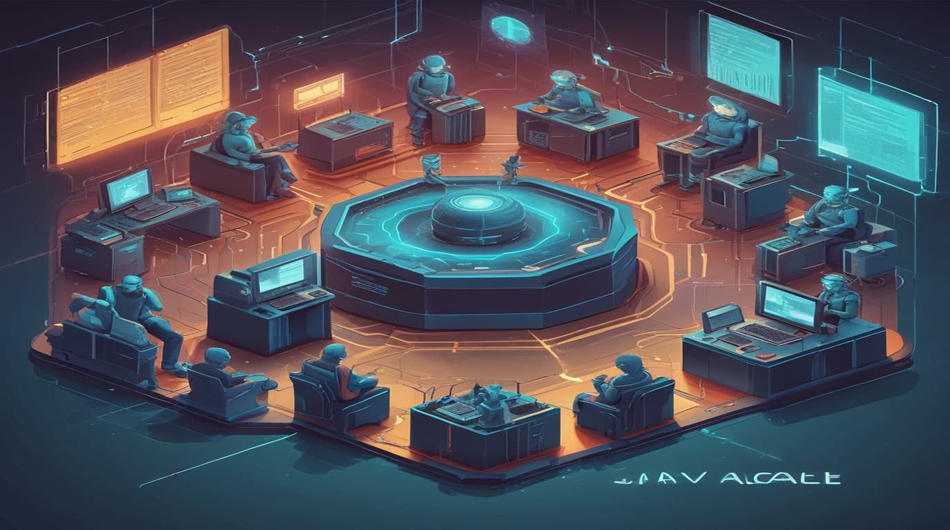 High-tech 3D conceptual cybernetic editorial illustration of Vulnerability in the Oracle Java SE, Oracle GraalV Security Vulnerability vulnerability and enterprise defense