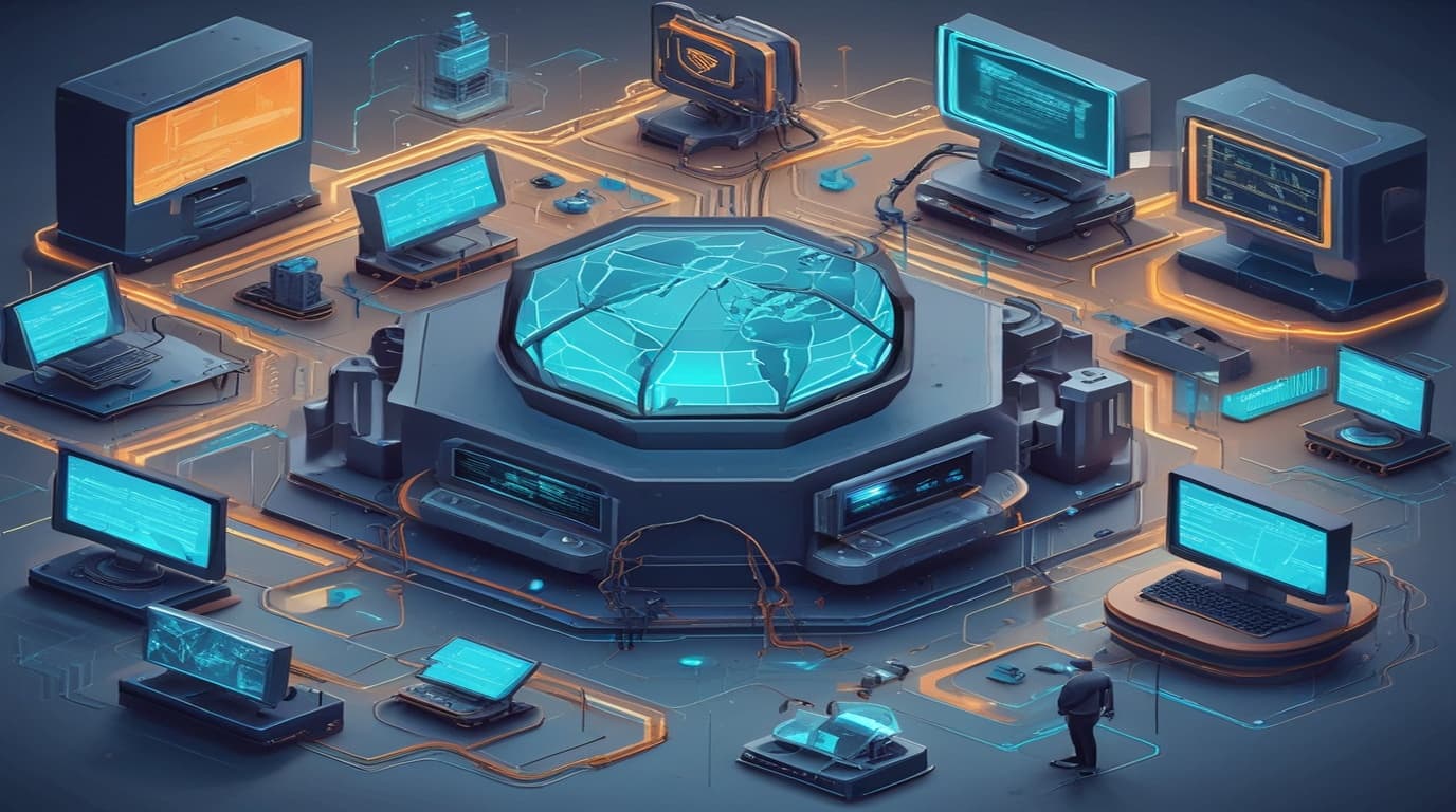 High-tech 3D conceptual cybernetic editorial illustration of Web Vulnerability is in Web Server default connection OS Command Injection vulnerability and enterprise defense