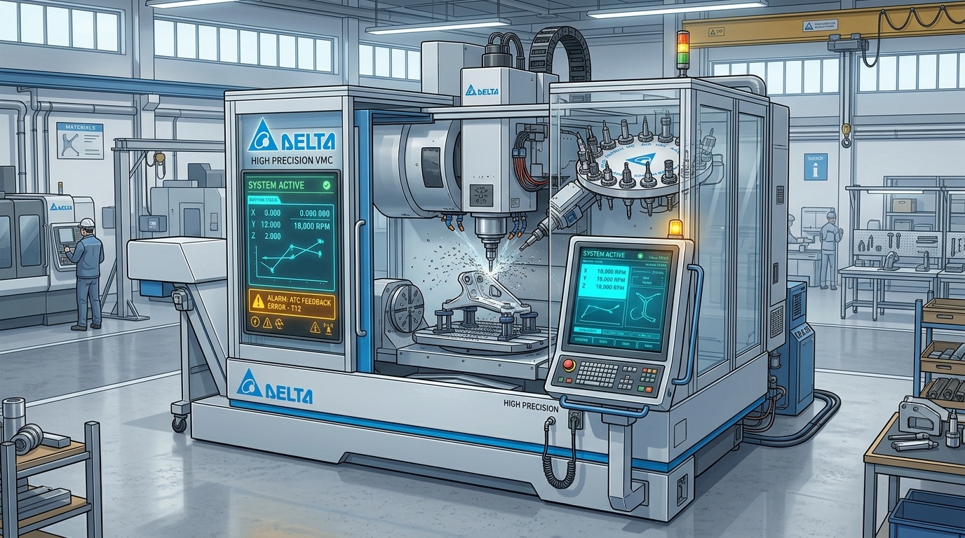 Editorial illustration for Delta Electronics CNC HMI Flaw Allows Remote Unauthenticated G-Code Toolpath Manipulation and Spindle Override (CVE-2026-74810)