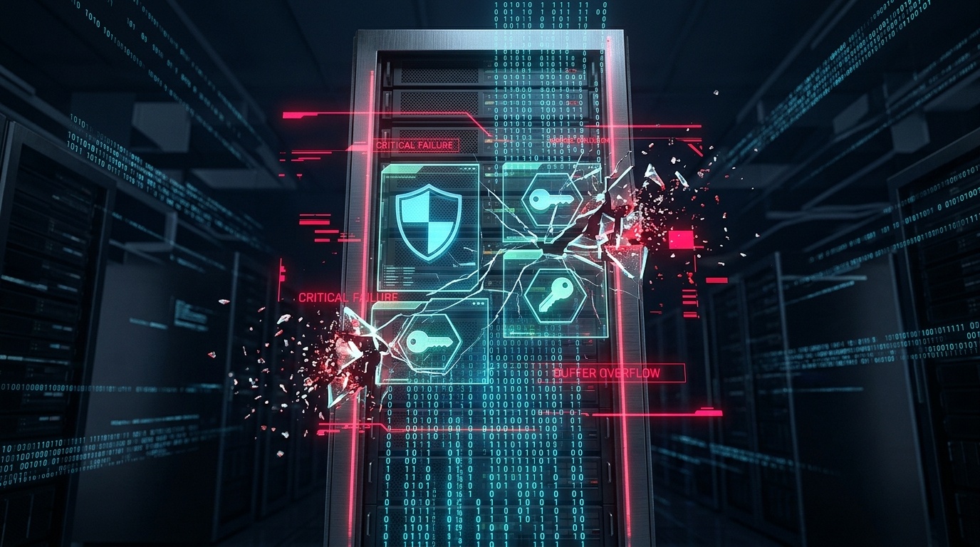 Enterprise privileged access management server rack with shattering cryptographic holographic keys under stack buffer overflow attack