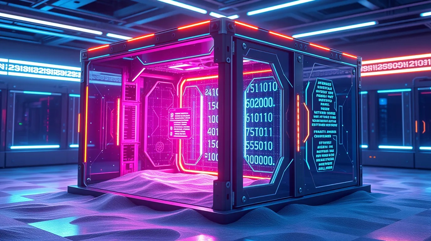 3D conceptual cybernetic illustration of an enterprise AI pipeline gateway experiencing prompt injection sandbox breach with glowing neural code escaping into cloud servers