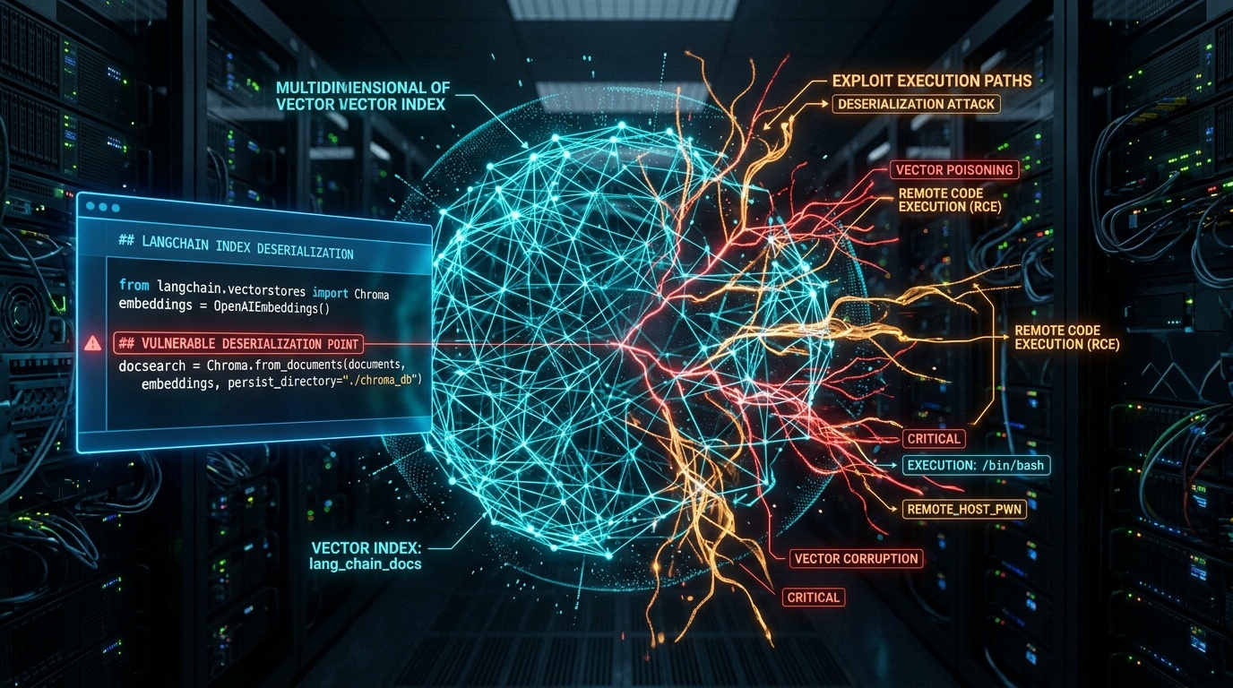 Editorial illustration for LangChain LCEL Vector Index Deserialization Flaw Enables Arbitrary Code Execution via Compromised Embeddings (CVE-2026-74120)
