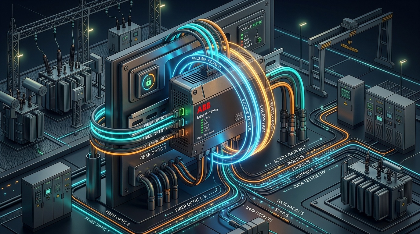 3D isometric smart factory floor, Mitsubishi Electric industrial robotic arms, CC-Link IE TSN high-speed communication conduits, cyan and amber lighting