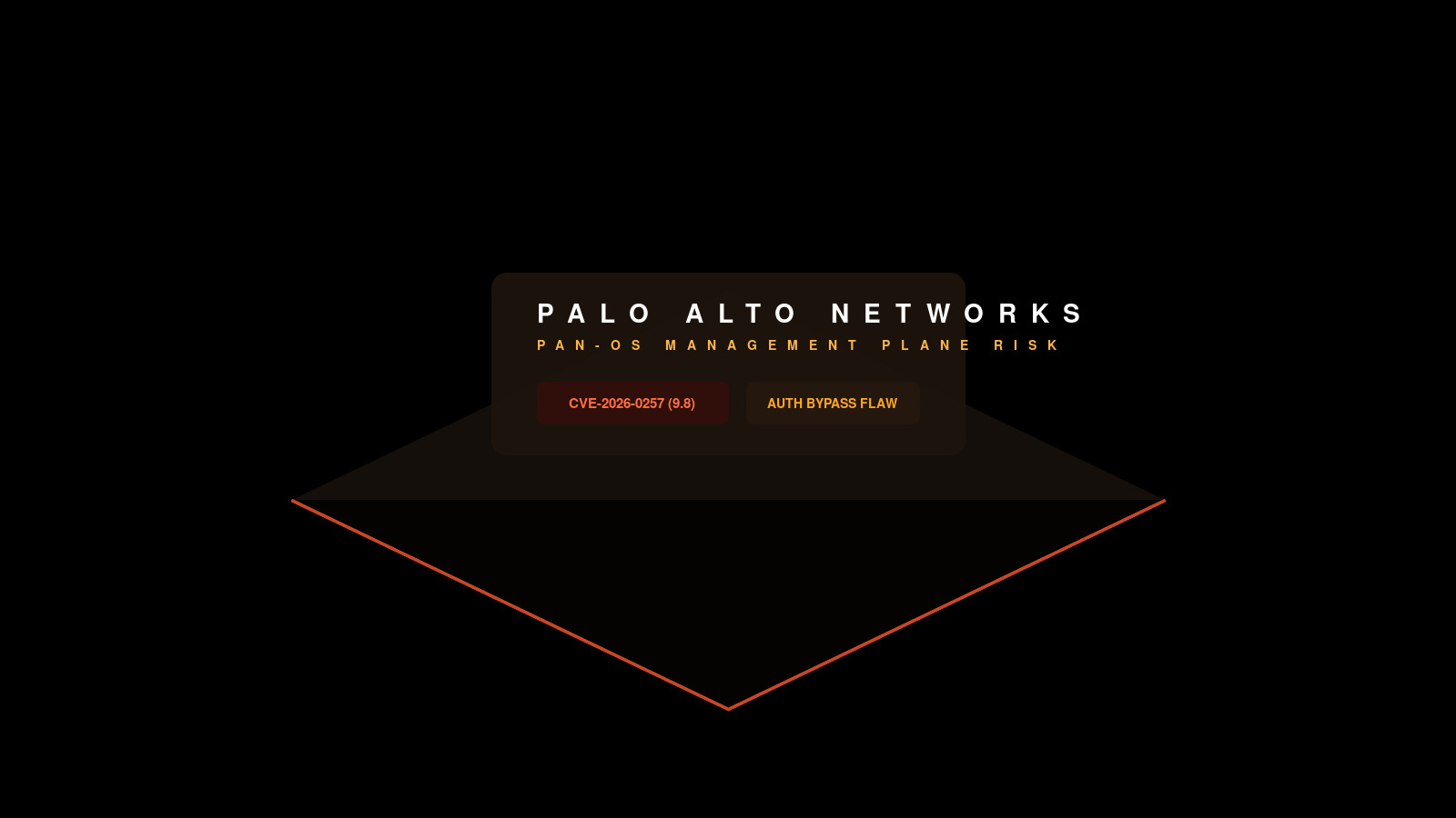 Palo Alto Networks PAN-OS firewall console showing CVE-2026-0257 authentication bypass risk
