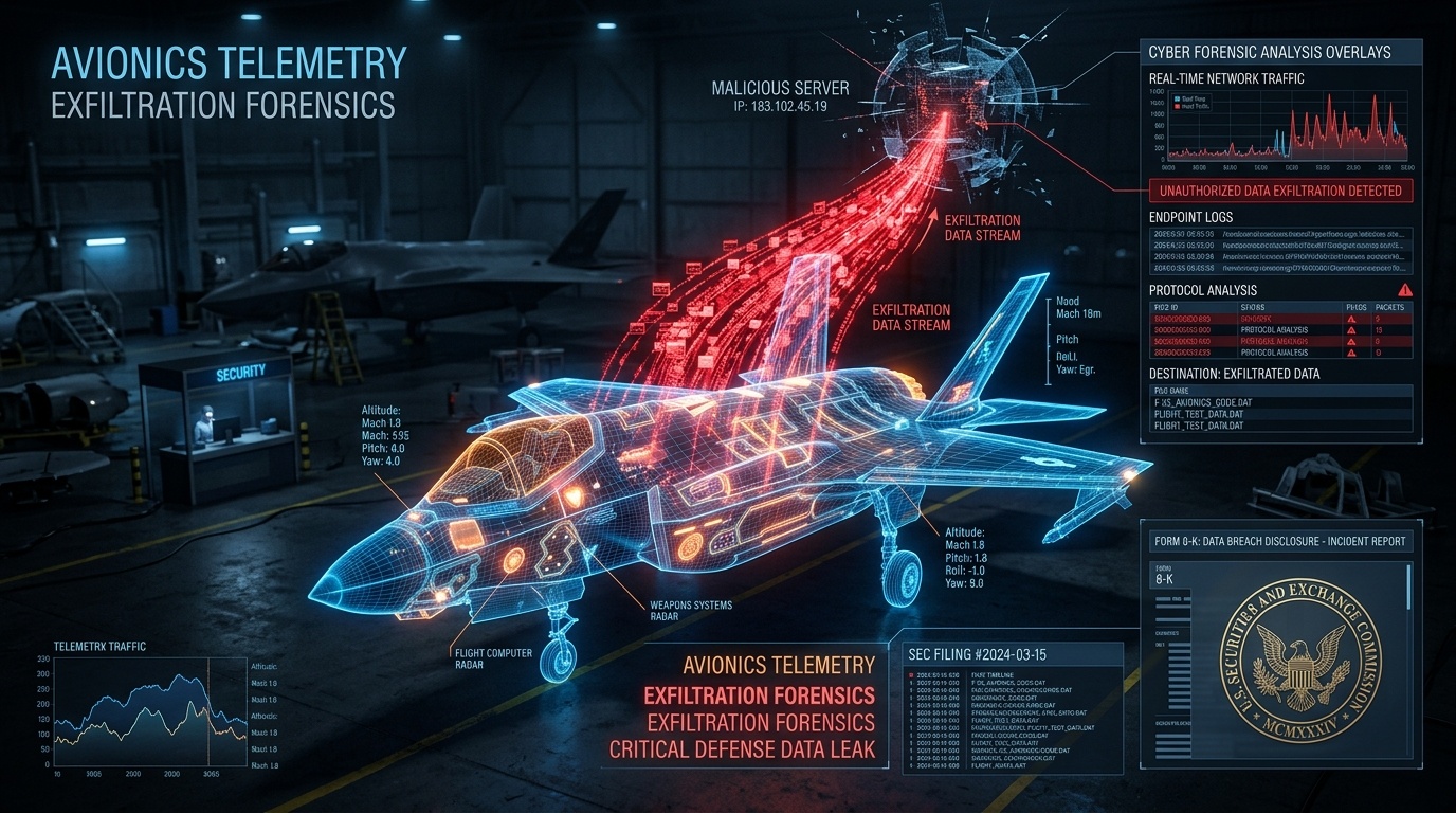 Editorial illustration for SEC Form 8-K Disclosure: Major Defense Aerospace Contractor Discloses Material Ransomware Exfiltration of Sensor Telemetry and Avionics Blueprints